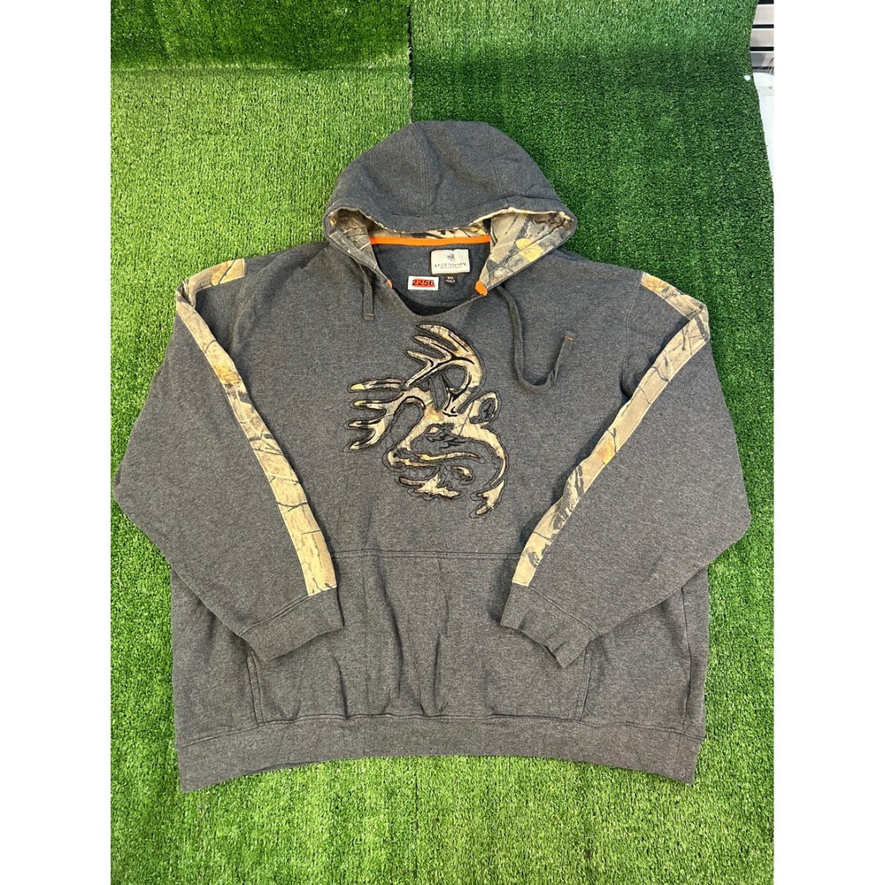 Legendary Whitetails Mens 3XL Grey Camo Buck Logo Pullover Hoodie Hunting